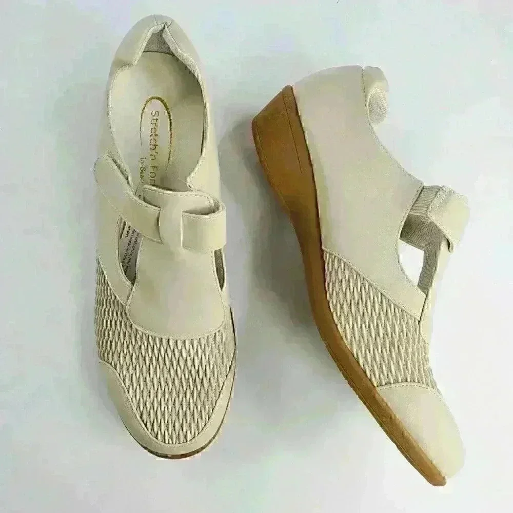 Stretch'n Form by Beacon Adjustable Strap Beige Women Comfort Shoes Size 8.5 New